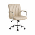 Silla de oficina ajustable de cuero PU y metal color Crema