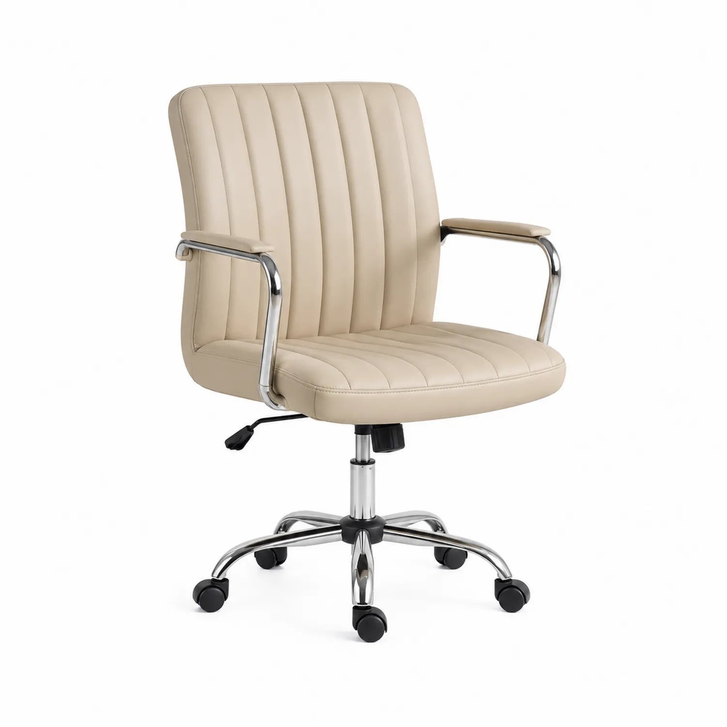 Silla de oficina ajustable de cuero PU y metal color Crema