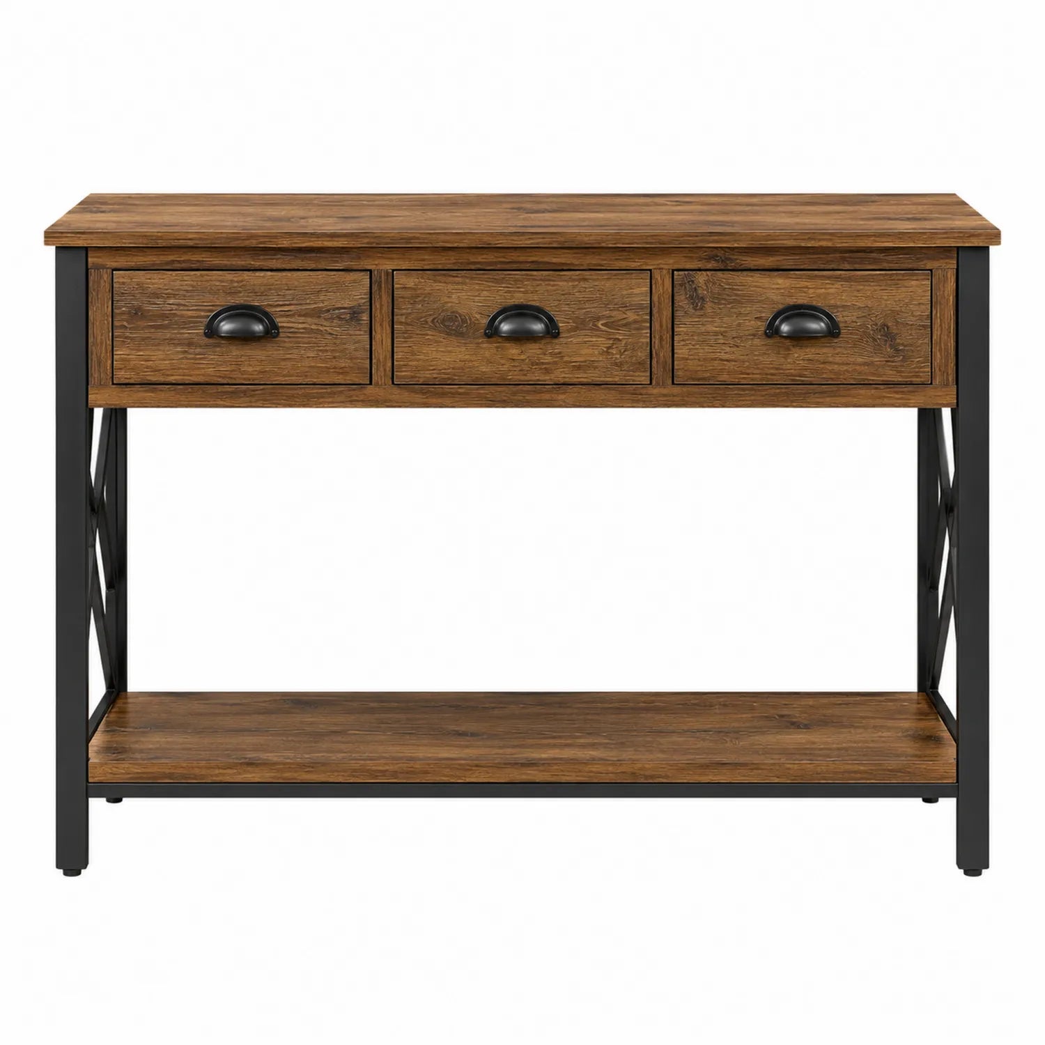 Mesa consola de madera y metal con 3 cajones marrón 100x35x80 cm