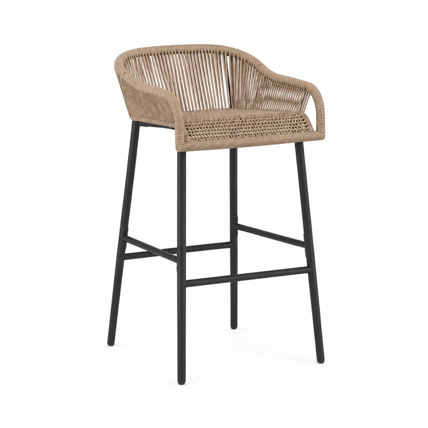 Taburete de Exterior de Ratán Sintético Beige con Patas de Acero