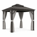 Pérgola de Aluminio con Techo Metálico y Cortinas de Tela Gris 3x3 m
