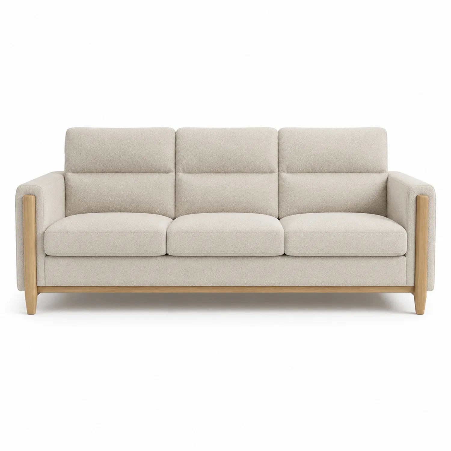 Sofá de 3 plazas en poliéster beige y madera