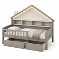 Cama infantil de madera maciza con almacenamiento y luz LED gris 200x90 cm