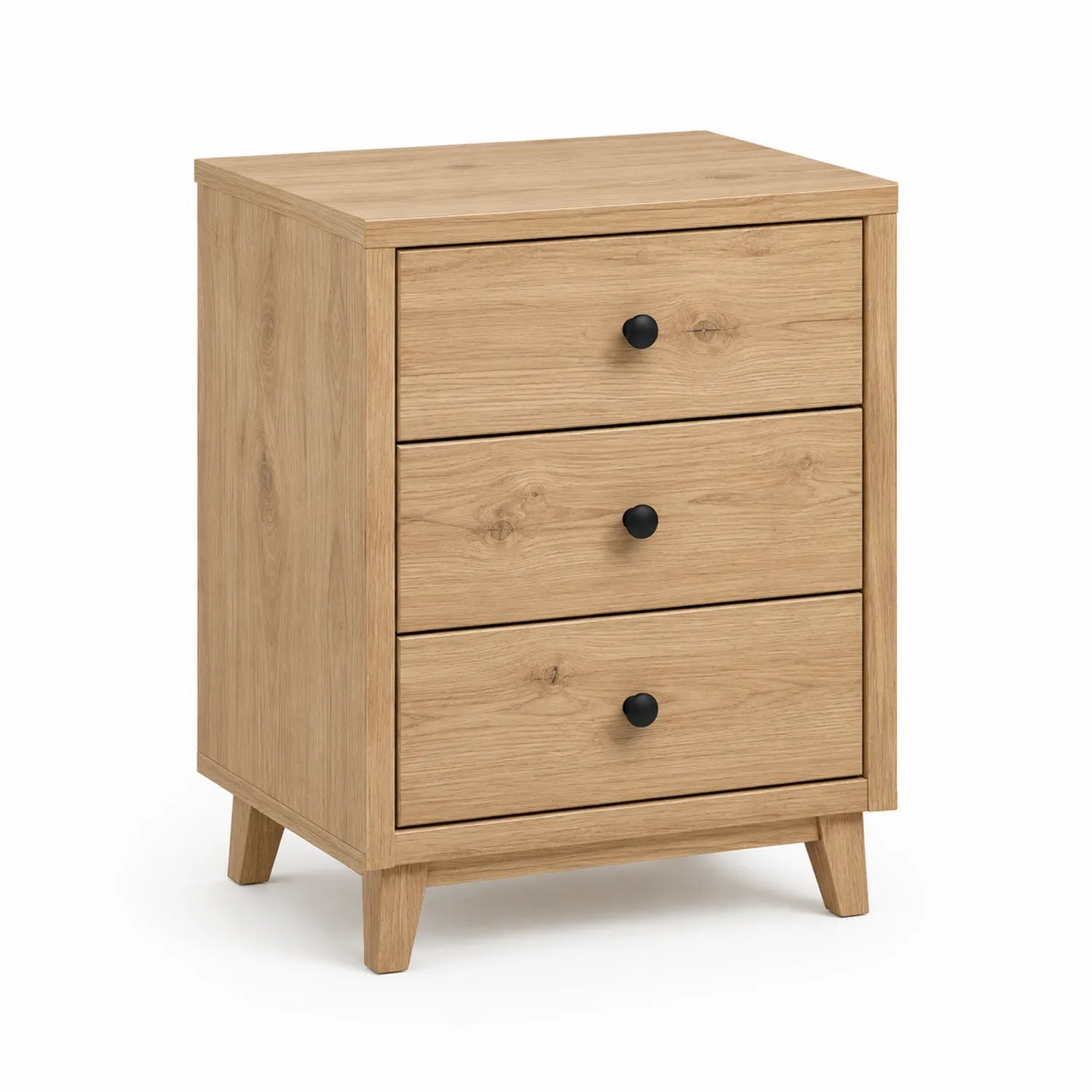 Mesita de noche de madera con 3 cajones de roble