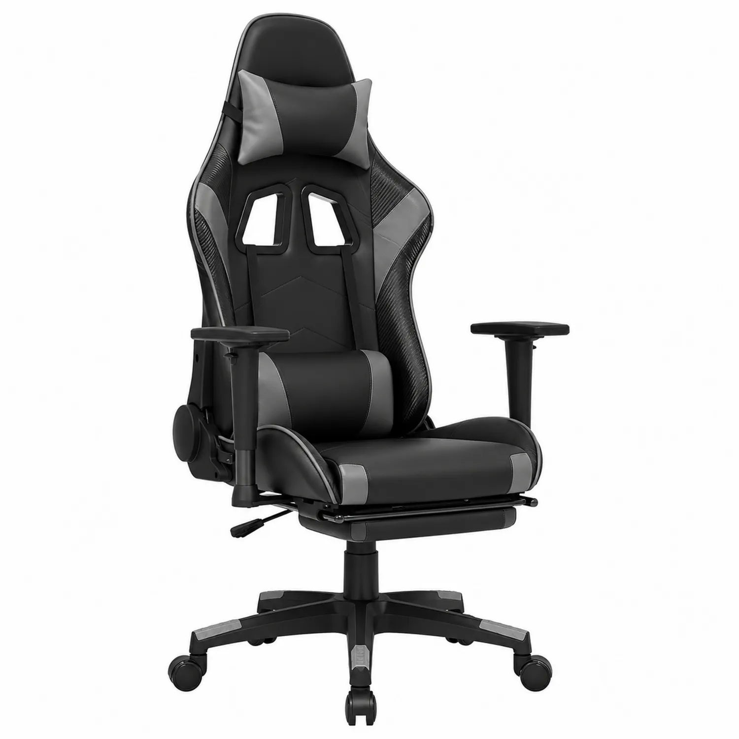 Silla de oficina ajustable en cuero sintético Negro/Gris con reposacabezas