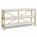 Mesa consola de metal con estantes de mármol sintético blanco 120x30x81.5 cm