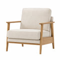 Sofá individual con estructura de madera y tapizado de tela beige