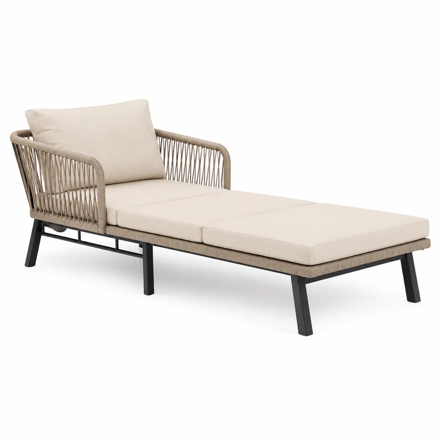 Tumbona de aluminio y cuerda sintética beige 195x68x90 cm