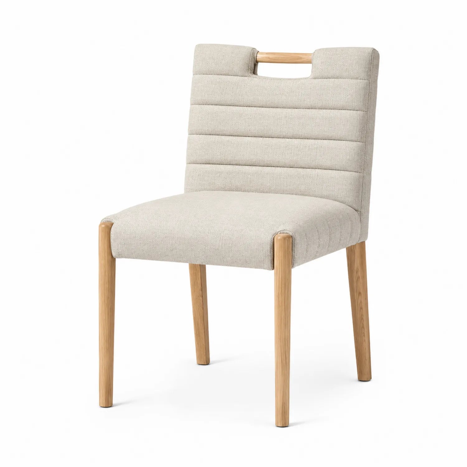 Silla de comedor con tapicería de poliéster y patas de madera de roble