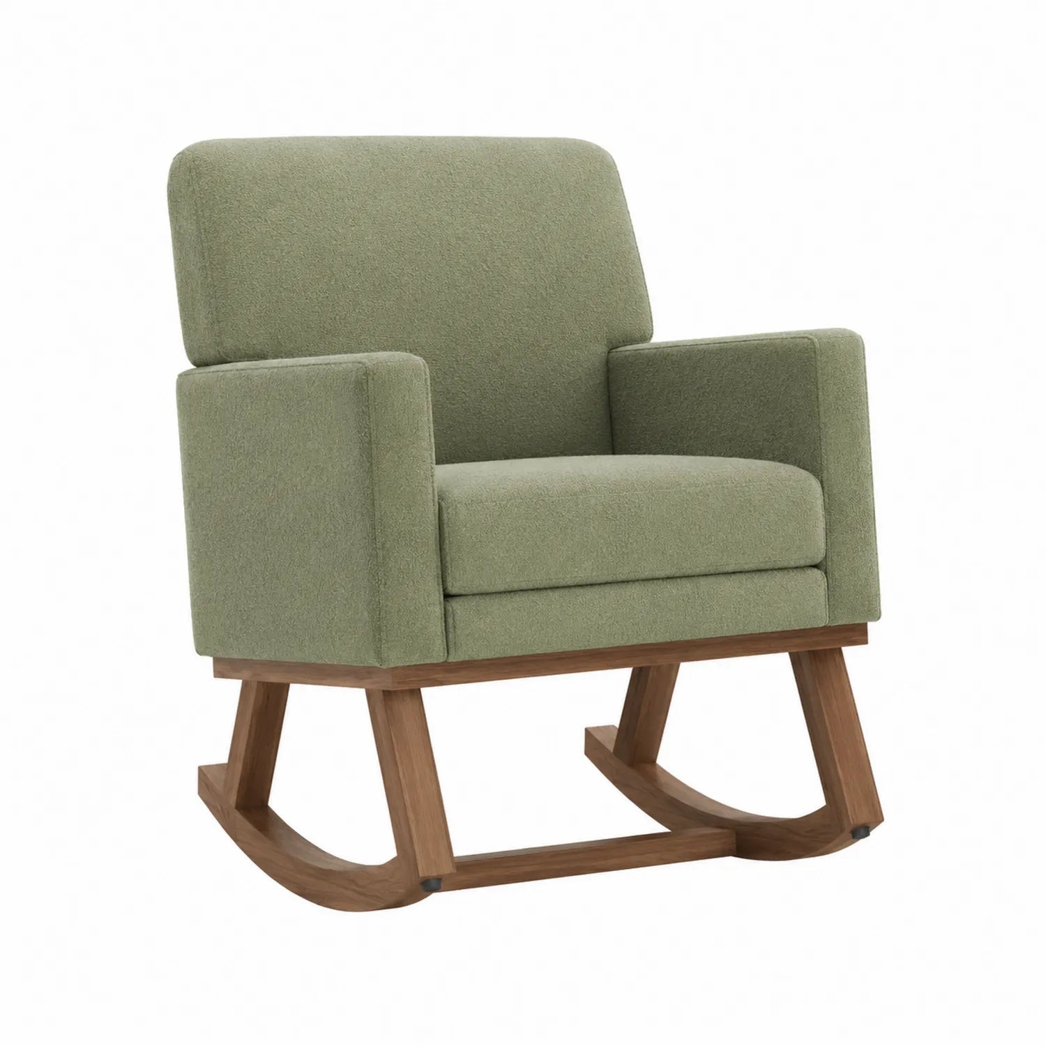 Silla mecedora de tela poliéster verde con base de madera